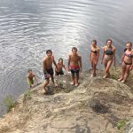 Fun swimming activities rock jumping